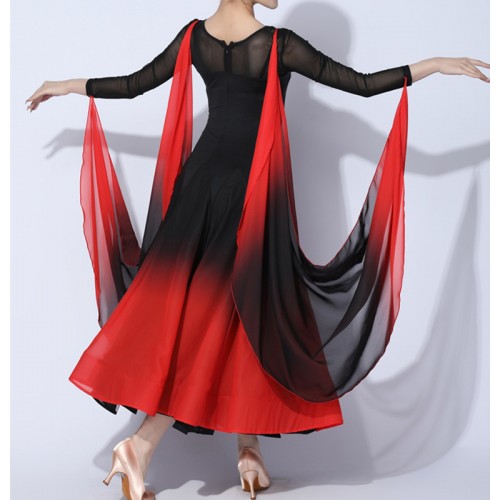 Black red gradient colored Modern ballroom dance dress for women girls national standard dance large swing skirt waltz tango foxtrot smooth dance costume